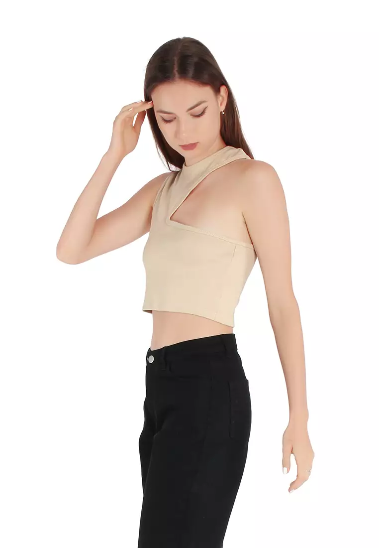 Beige Cut Out Crop Top