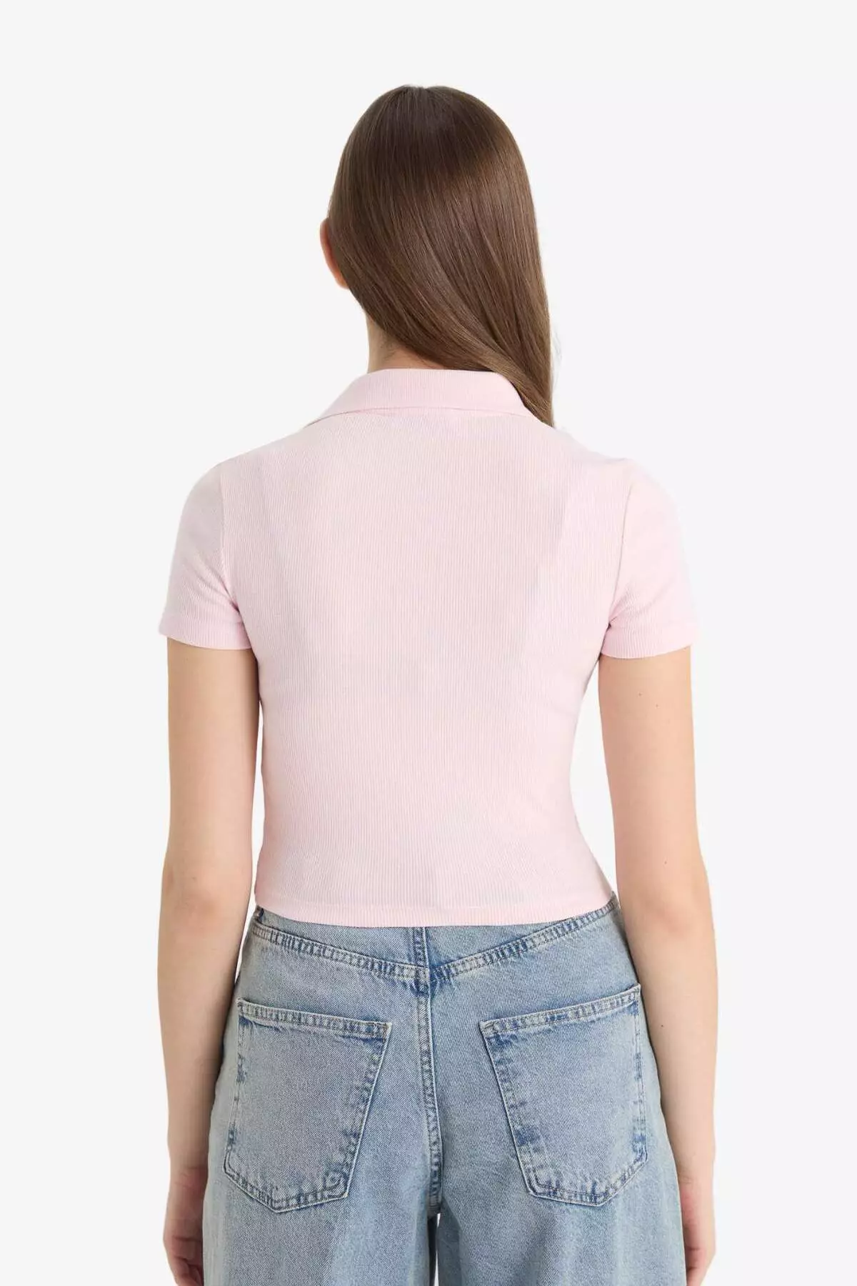 Fitted Polo Neck Basic Plain Ribbed Camisole Short Sleeve T-Shirt A0379Ax25Sm