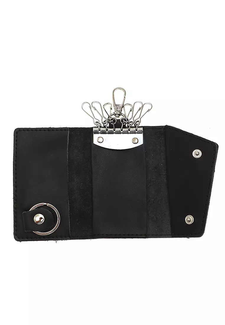 Elgreno Dompet Gantungan Kunci Mobil Purse Fashion 6 Key Slots Material Kulit Leather ORIGINAL - Black