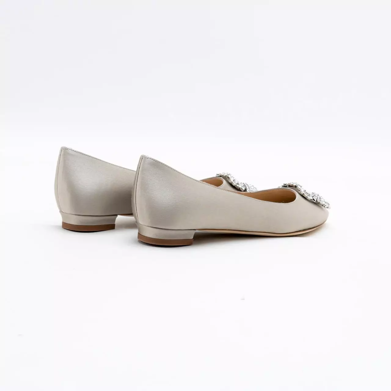 Hangisi Flat Satin CLC Crystal Buckle Ballerinas Light Grey