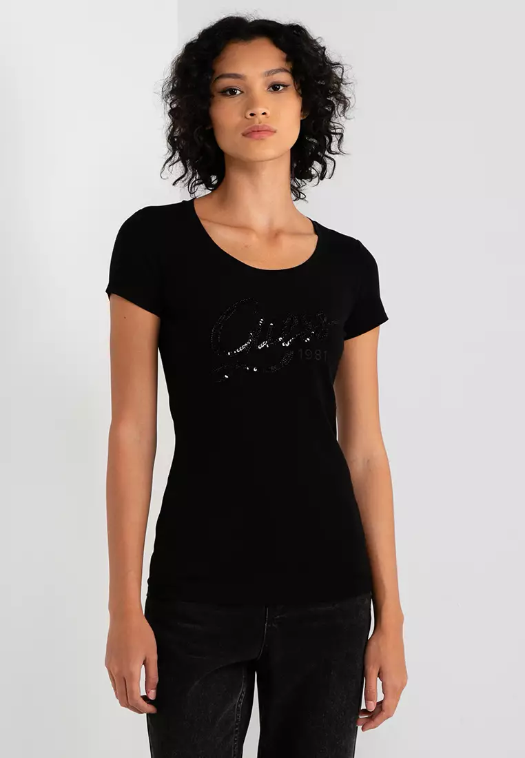 Guess black t shirt women's cheap