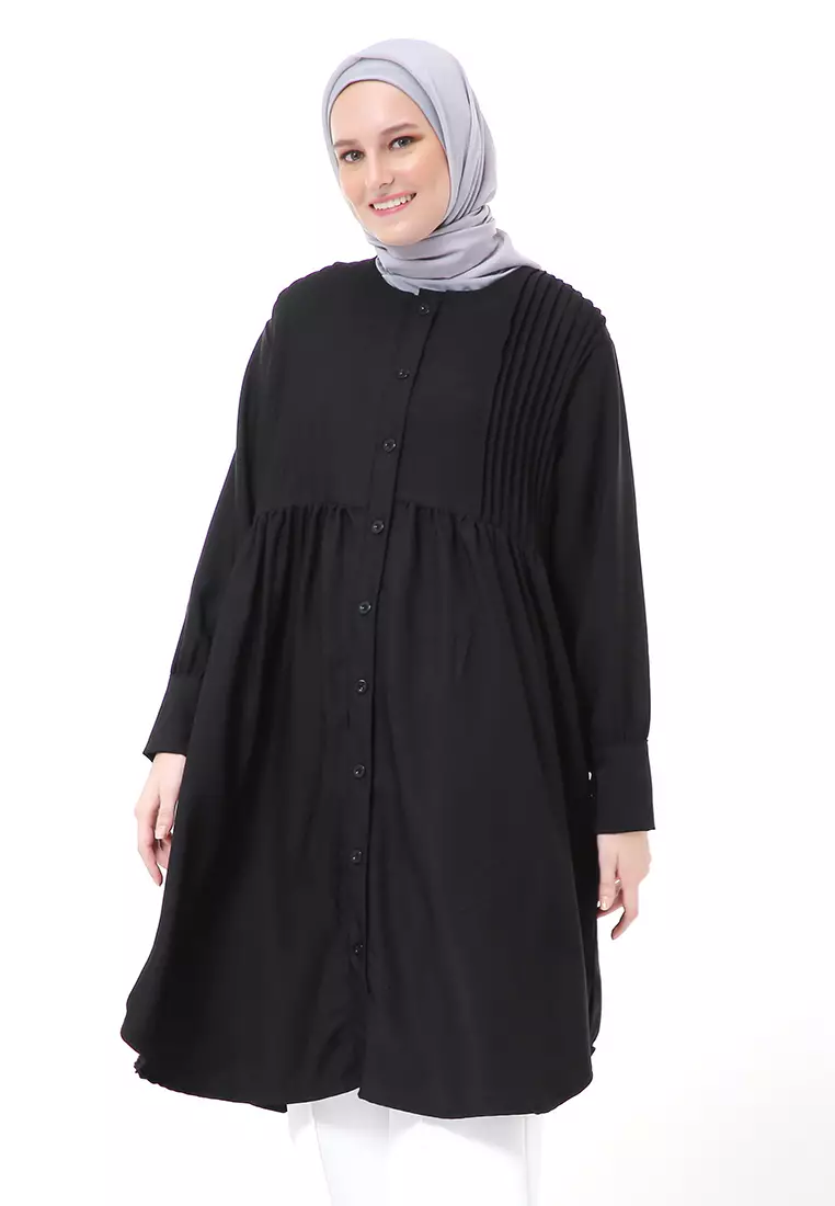 Xaula Tunik Polos Muslimah Atasan Wanita Lengan Panjang Premium High Quality - Black