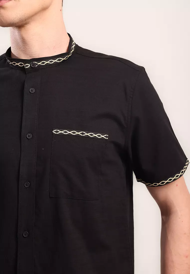 MOC Kemeja Shanghai Lengan Pendek Pria Fauzan - Black