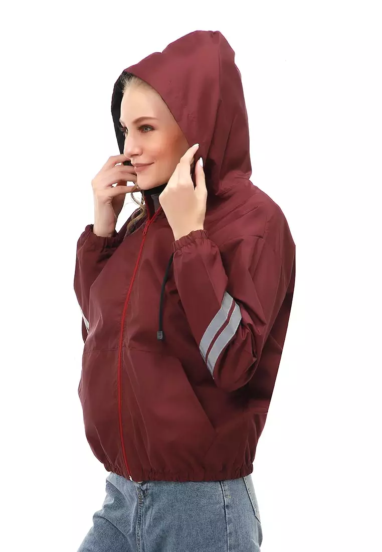 Hardwin Jacket Outer Wanita Jaket Hoodie List Lengan Full Furing Material Parasut Despo ORIGINAL - Maroon