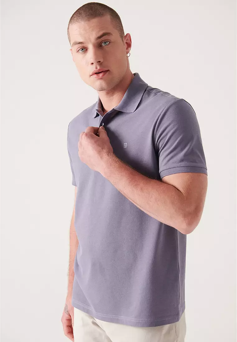Men's Lilac 100% Cotton Cool Polo Neck T-Shirt E001004
