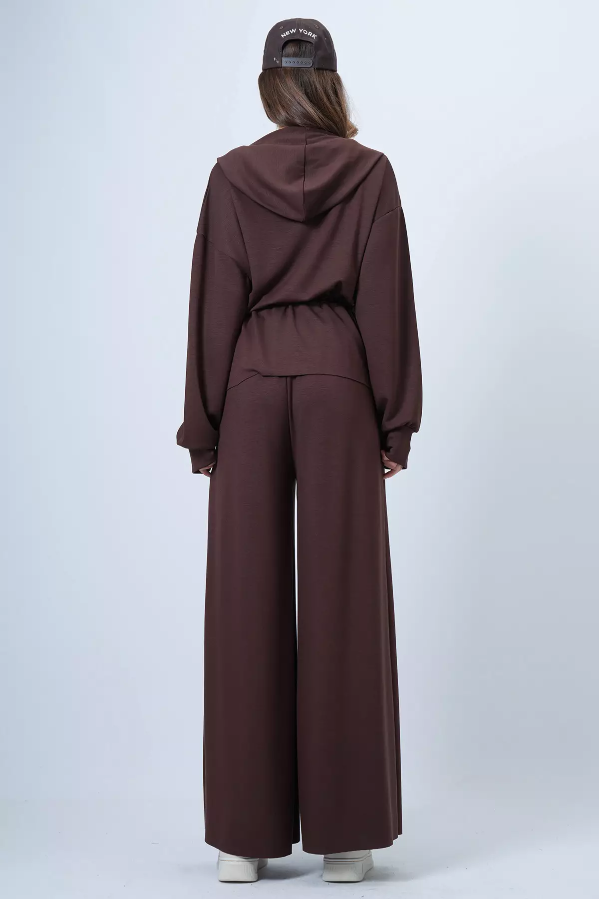 Bitter Brown Hooded Drawstring Waist Modal Blouse And Pants Set Alc-X14668