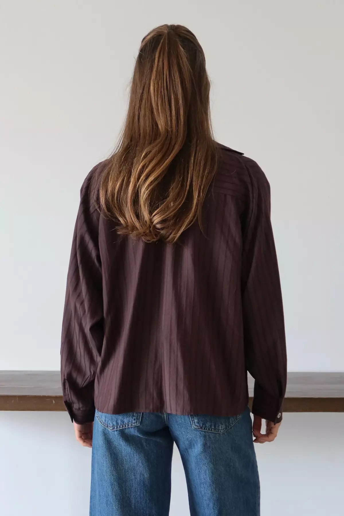 Brown Striped Oversized Woven Shirt Twoaw26Go138