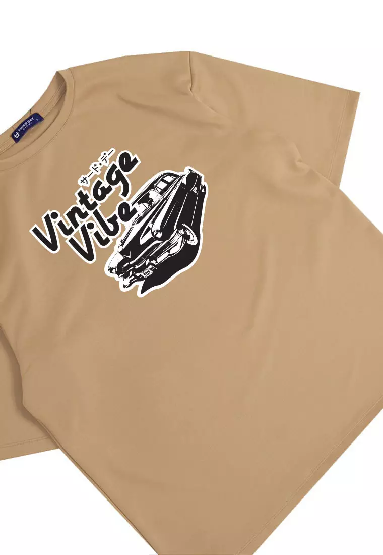 MTS08 Kaos Oversize Gambar Mobil Vintage Bahan Scuba Tebal "vintage vibe" Khaki