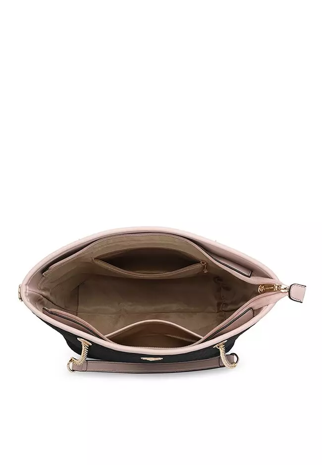 Women's 3 in 1 Quilted Handbag - Tote Bag / Wallet / Pouch  - Black