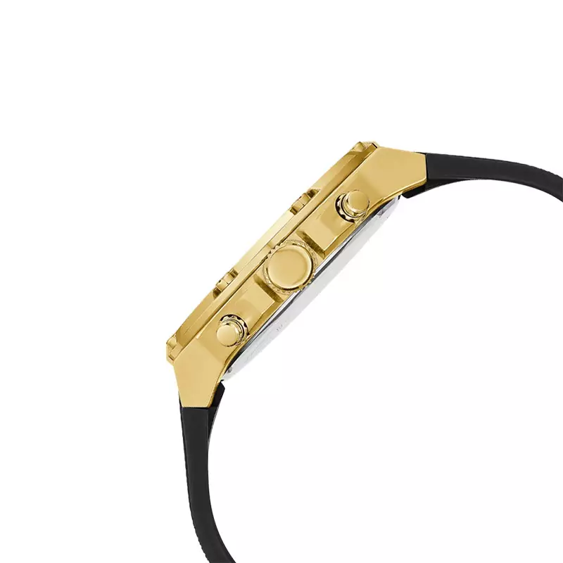 Jam Tangan Pria Guess Third Gear GW0334G2 Multifunction Dual Tone Dial Black Silicone Strap