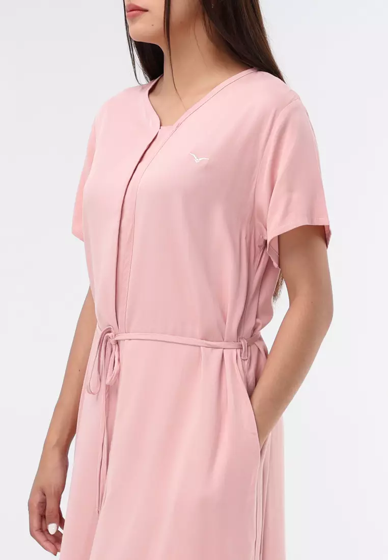 Plain Single Bold Twill Short Sleeve Dress
