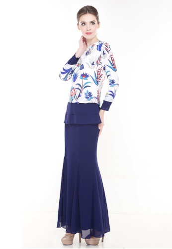 Buy Iris Kurung Printed in Navy Blue from Rina Nichie Couture_1 only 229