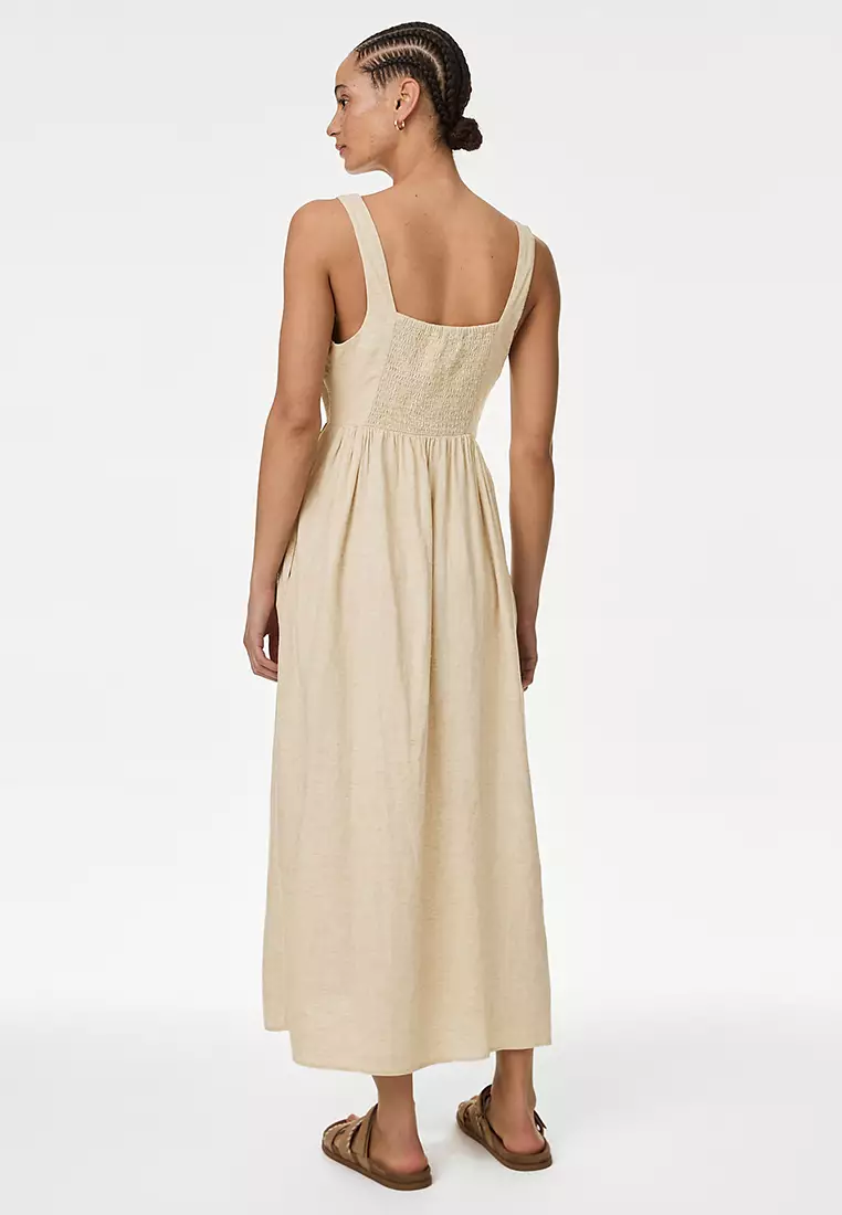 Linen Blend Midaxi Swing Dress