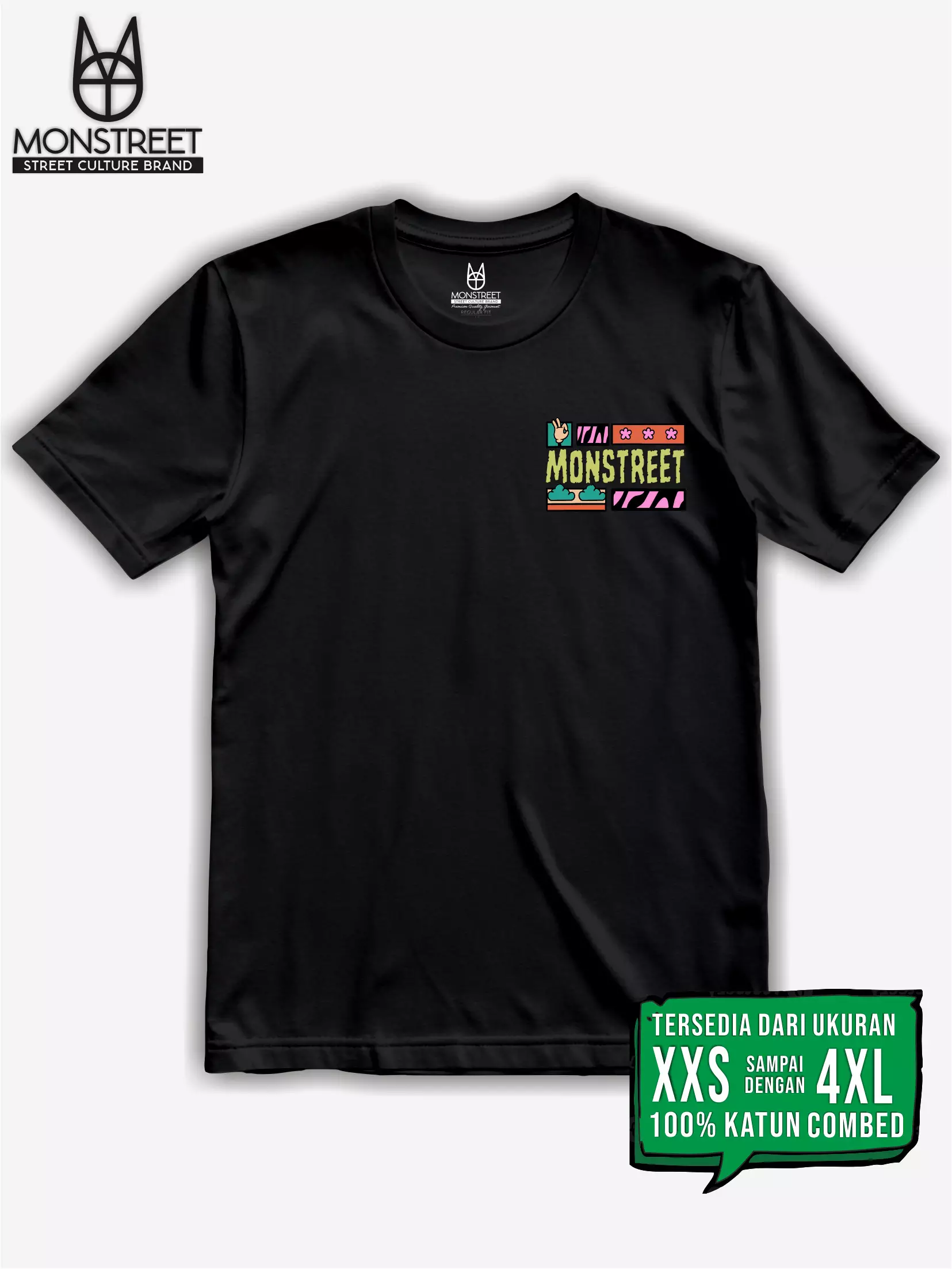 Monstreet Kaos Katun Combed 24S Grafis Reguler Fit Hitam Tshirt UTR109 Cotton Combed 24S Graphic Tshirt Regular Fit Black Tshirt
