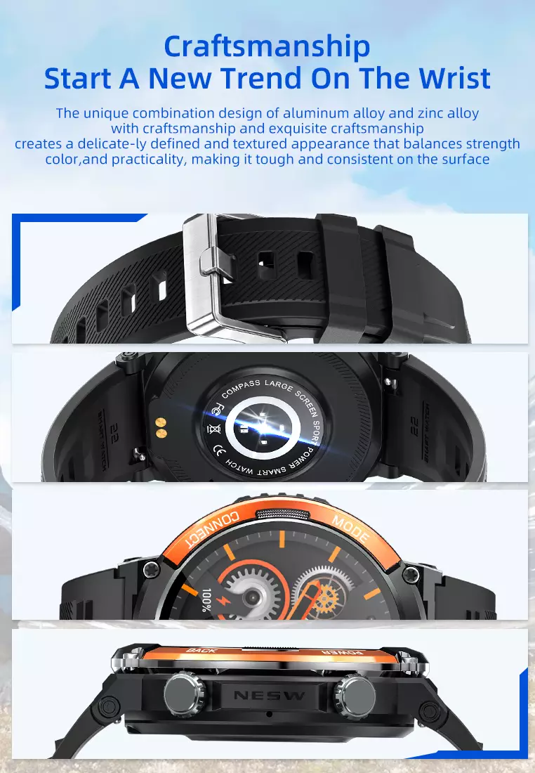 SmartWatch X11 Kompas Jam Tangan Olahraga Luar Ruangan IP68 Anti Air Dalam Bingkai Paduan Aluminium Siaga Panjan