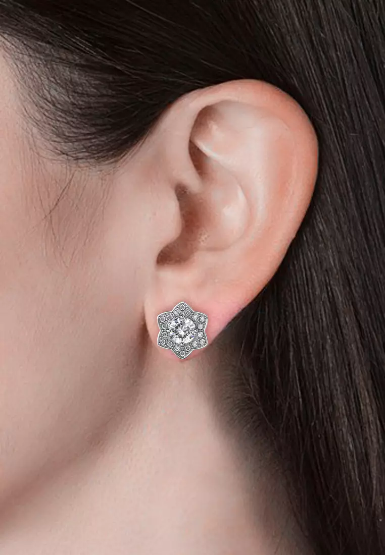 Estella Earring White Gold - Anting Crystal by Her Jewellery