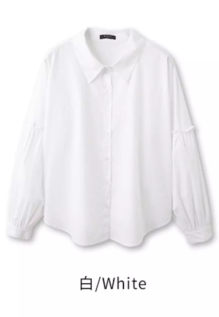 純棉小荷葉邊裝飾泡泡袖襯衫《AB19863》