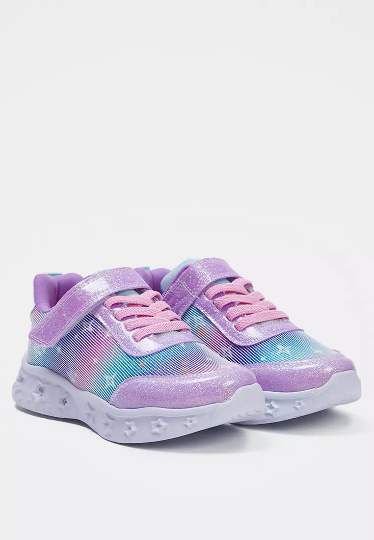 Lilac Silvery Lighted Big/Small Girls' Kids Sneakers Takss25Sn00028
