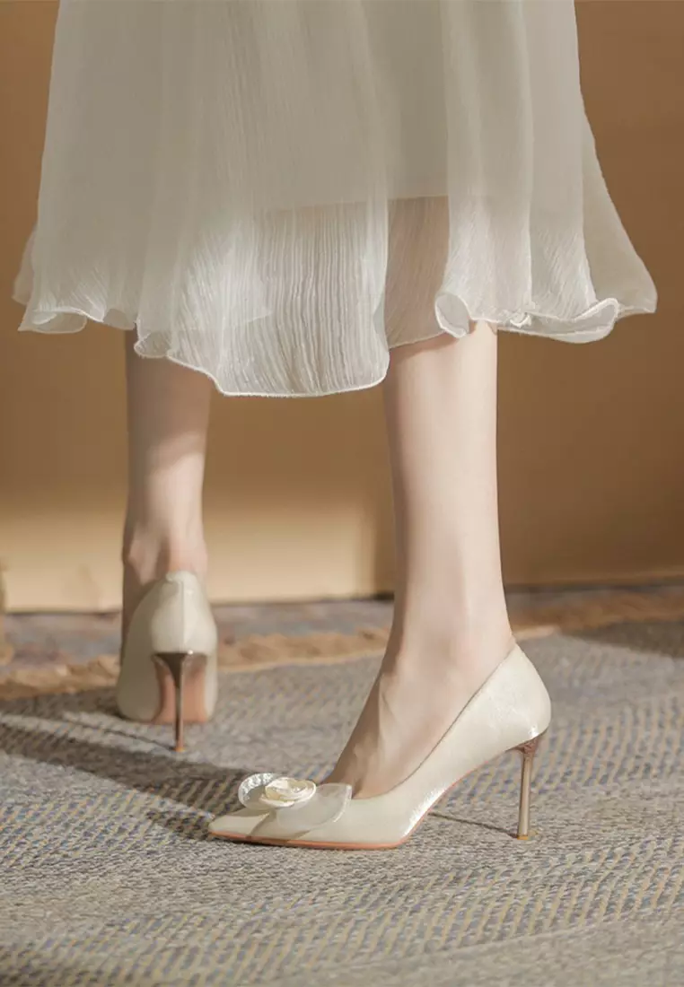 8CM Lace Flower Suede High Heels IF817-10