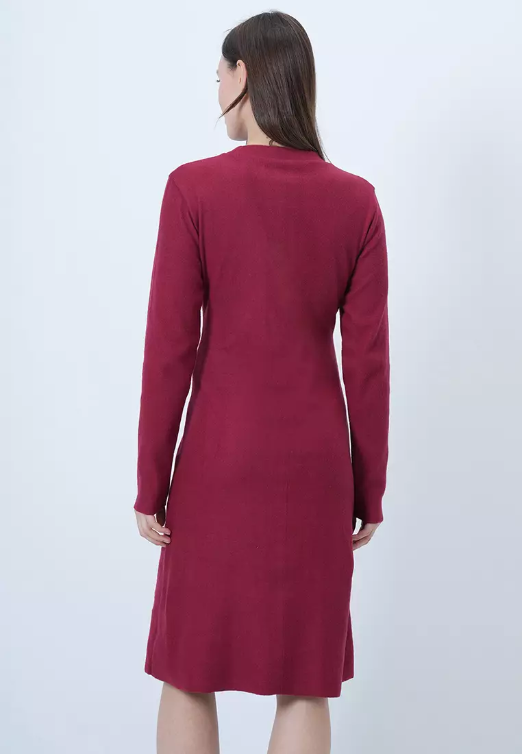 Crew Neck Button Detailed Midi Length Knitwear Dress