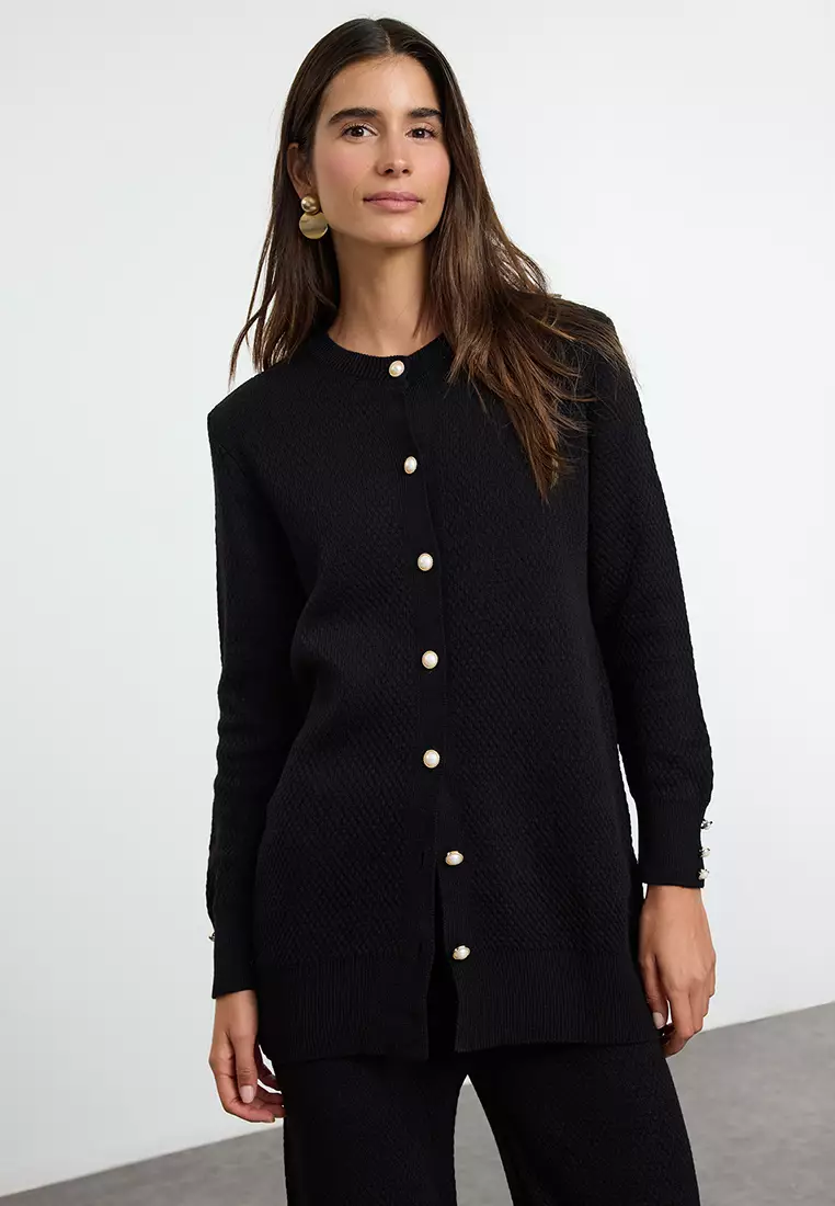 Black Pearl Buttoned Knitwear Top And Bottom Set Tctaw25Us00035
