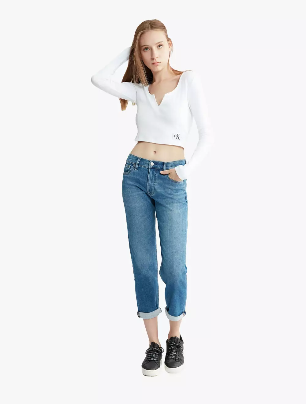 Calvin Klein Jeans BADGE RIB BABY TEE LONG SLEEVE Preto - Entrega gratuita