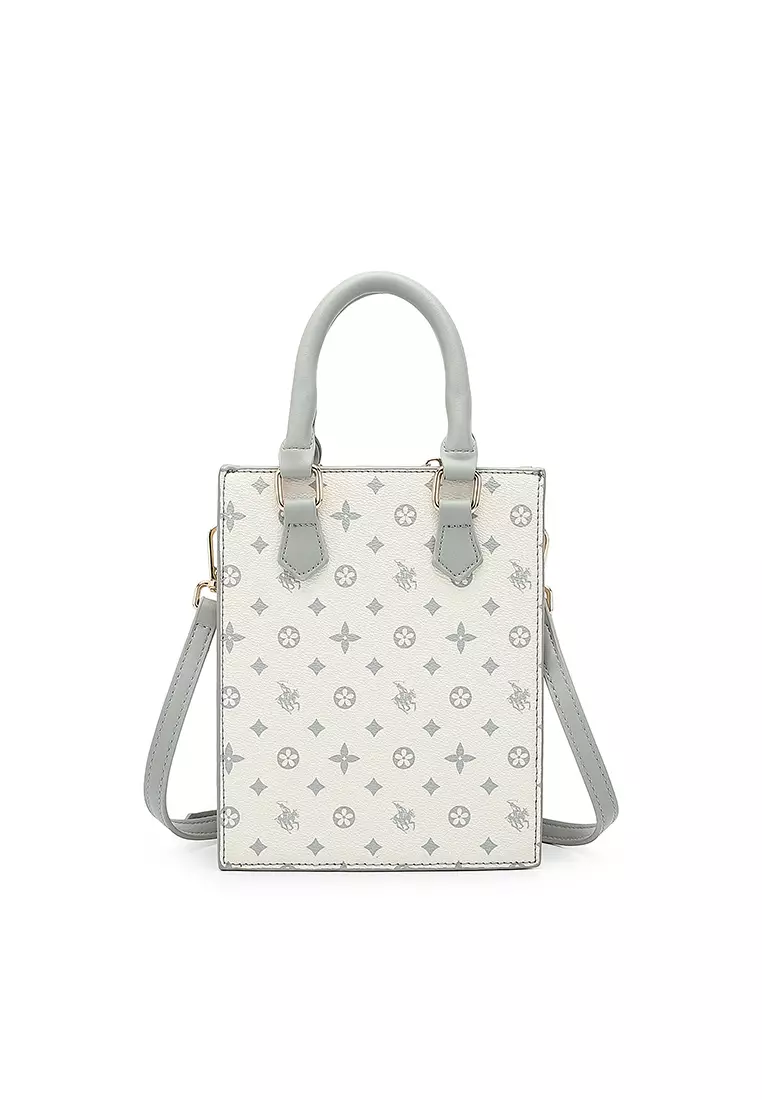 Women's Monogram Top Handle Bag / Sling Bag / Crossbody Bag (Tas Selempang / Tas Tangan) - Abu-Abu