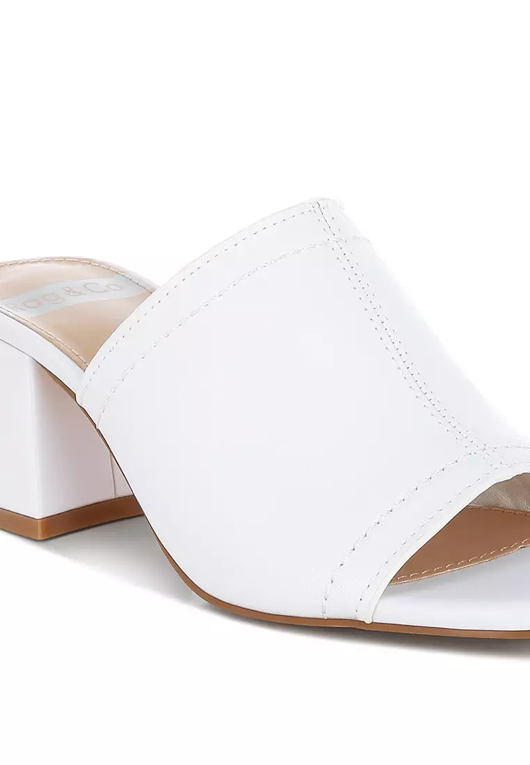 Sepatu hak kulit lembut slip-on putih