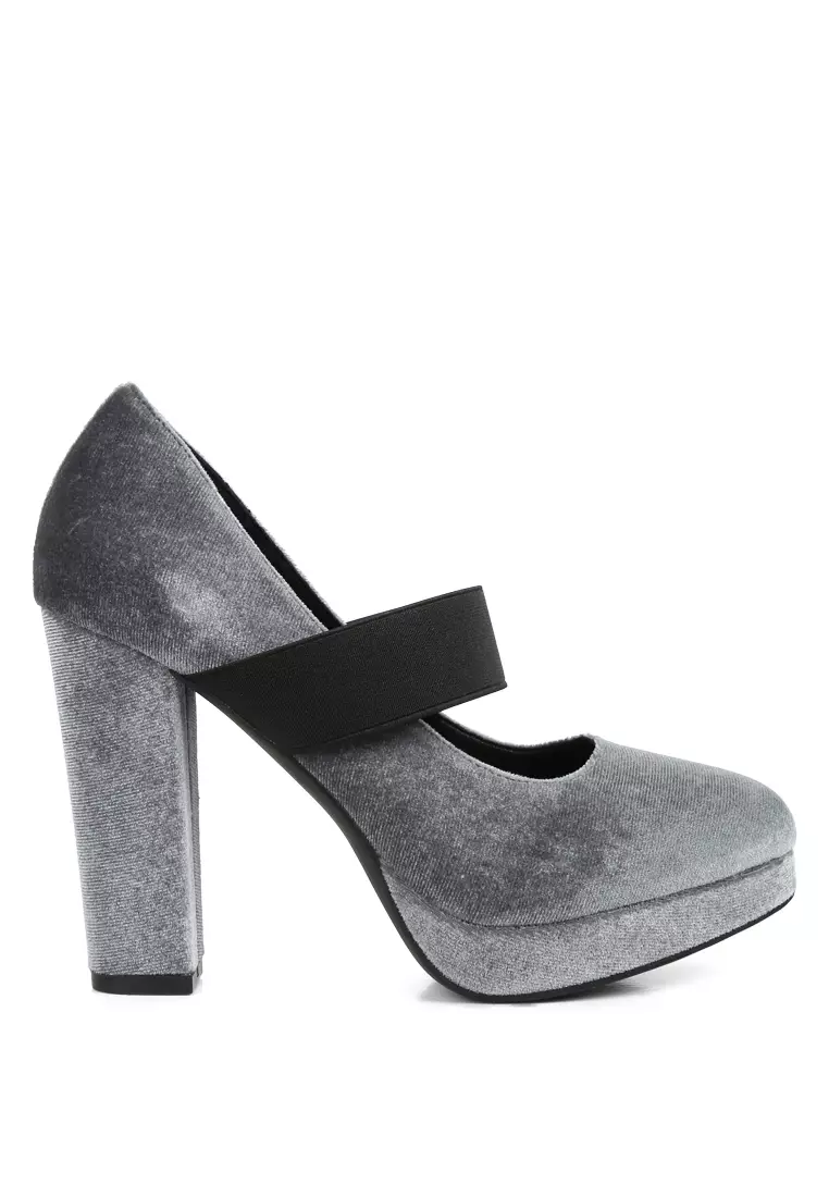 Discount on London Rag  shoes - SKU: Grey High Block Heel Velvet Pumps