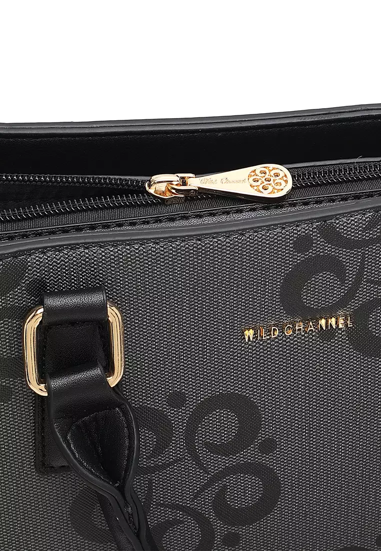 Women's Monogram Top Handle Bag / Sling Bag / Crossbody Bag - Black