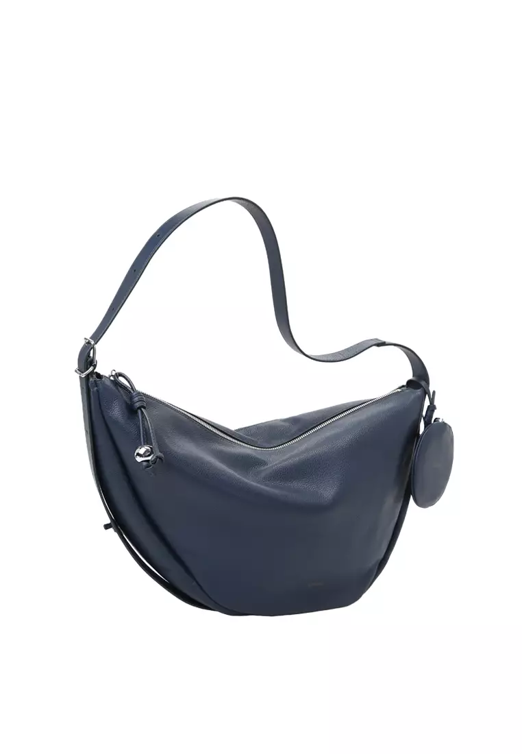Asymmetric Crescent Hobo Bag - Navy Blue