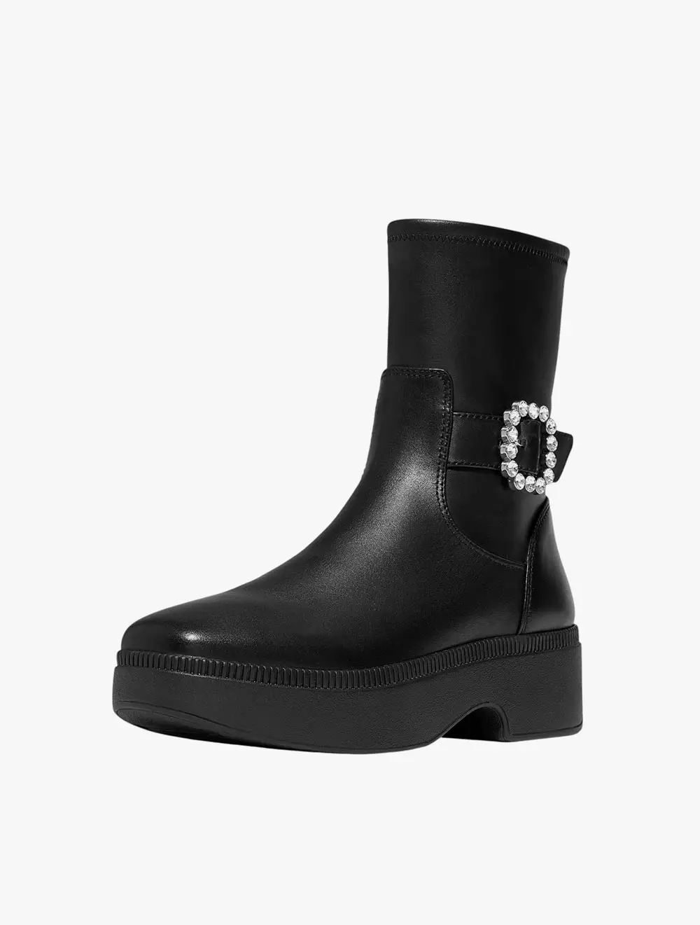 Fitflop F-Luma Crystal-Buckle Leather Short Boots - Black