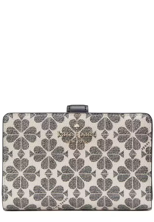 Signature Spade Flower Medium Compact Bifold Wallet in Black Multi KG488