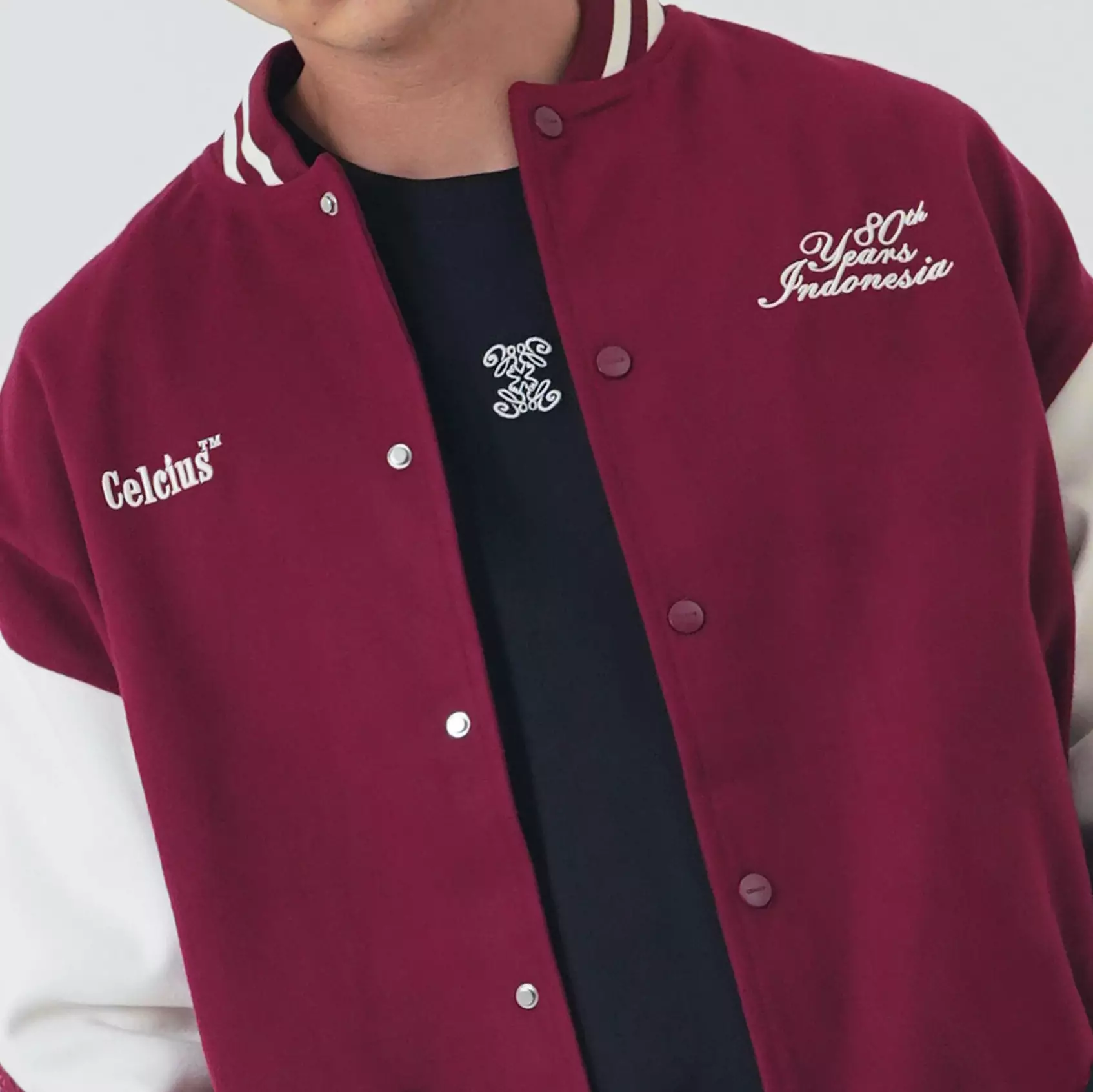 CELCIUS 80 Thn Stamps Varsity Jacket I31000393C Maroon