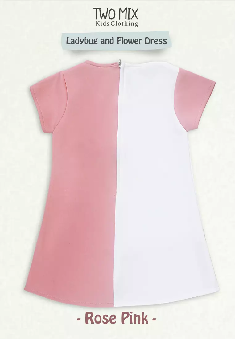 Two Mix Dress Anak Perempuan - Baju Anak Fashion Motif Bunga 4093 Rose Pink