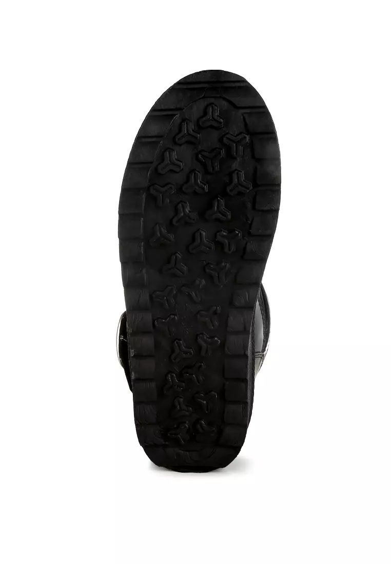 Buckle Strap Puffy Ankle Boots in Black