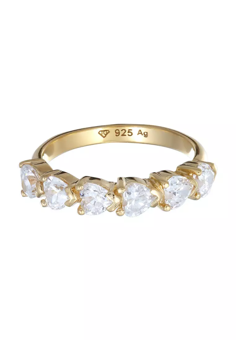 Cincin Perhiasan Perak 925 Wanita Heart Zirconia Gold Plated