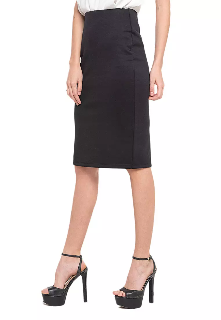 Chalon Midi Skirt Motif Solid Design Casual Bawahan Wanita - Black