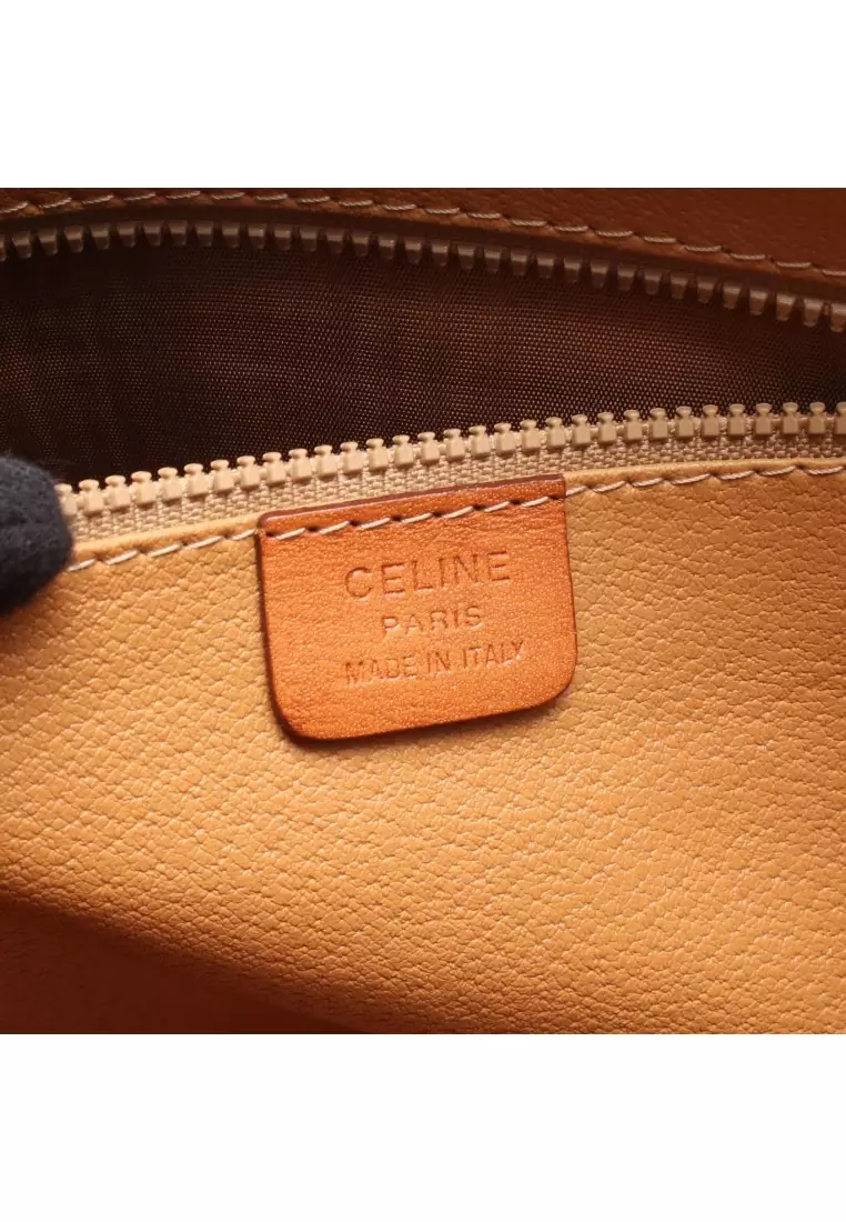 Pre-Loved Celine Macadam Handbag mini boston bag PVC leather Dark brown Brown