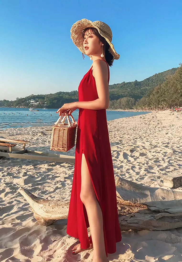Buy LYCKA BC9840 Lady Beachwear Sling Dress Beach Cover up Red