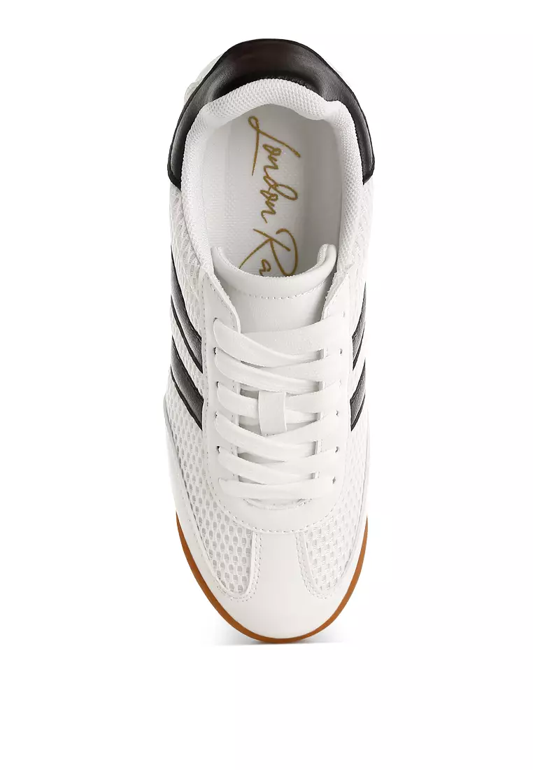 Casual Striped Lace-Up Sneakers in White