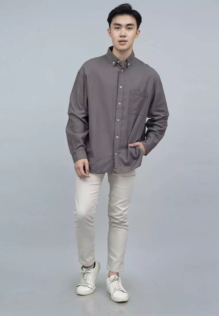 Houseofcuff Kemeja Pria Oversize/Outer Linen Look Unisex Abu Tua