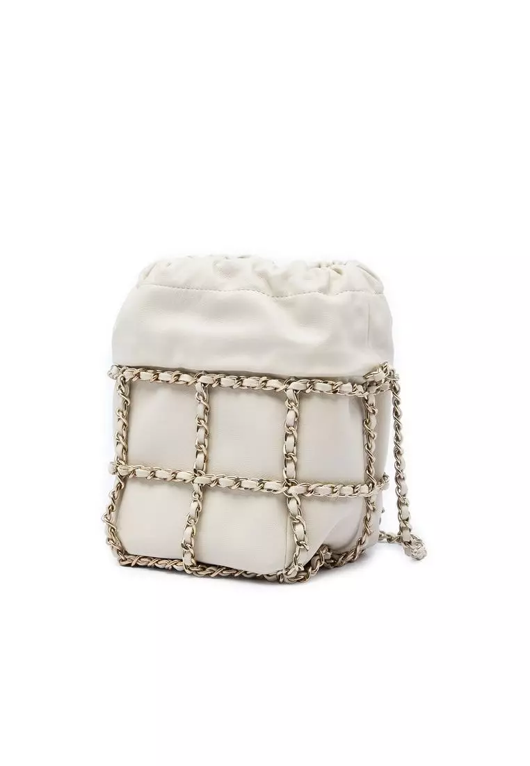 Pre-Loved Chanel Mini Lambskin Cc Chain Frame Drawstring Bucket Bag