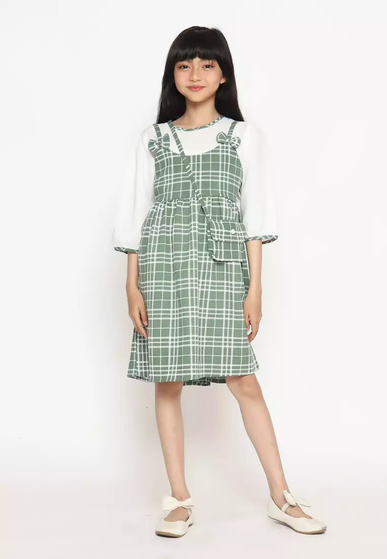 Dress Anak Perempuan Kotak Pita Green - CUTE