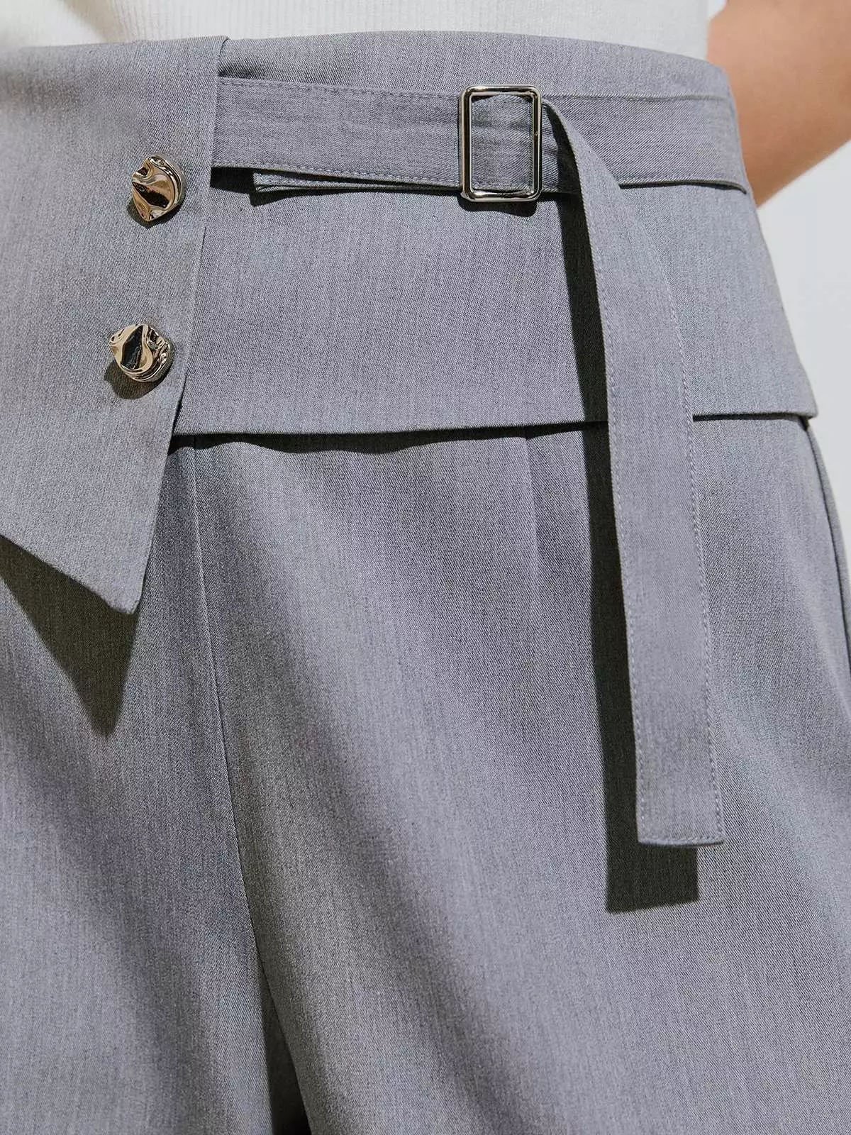 Flipped Waistband Detail Flared Pants - Mid Grey