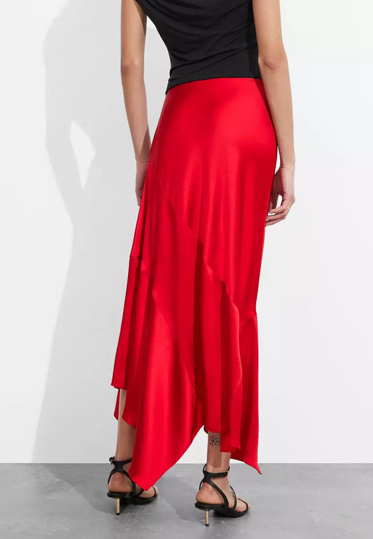 Asymmetric Satin Midi Skirt