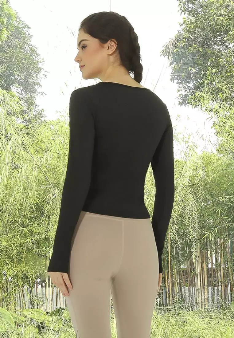 Fitwear - Kaos Olahraga Dryfit Wanita BELINDA V-NECK SLIMFIT L/S - BLACK