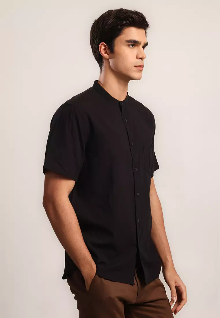 MOC Kemeja Lengan Pendek Pria ASFA - BLACK Colour BLACK