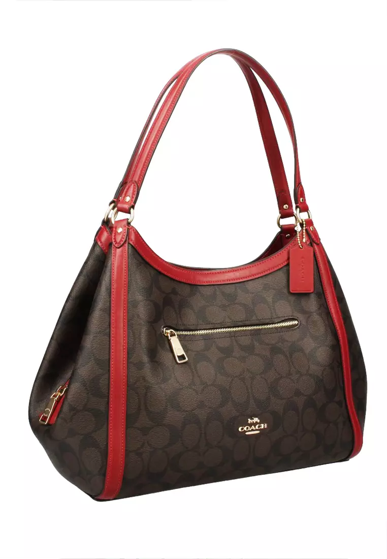 Coach Kristy Shoulder Bag In Signature Canvas Dark Brown Red