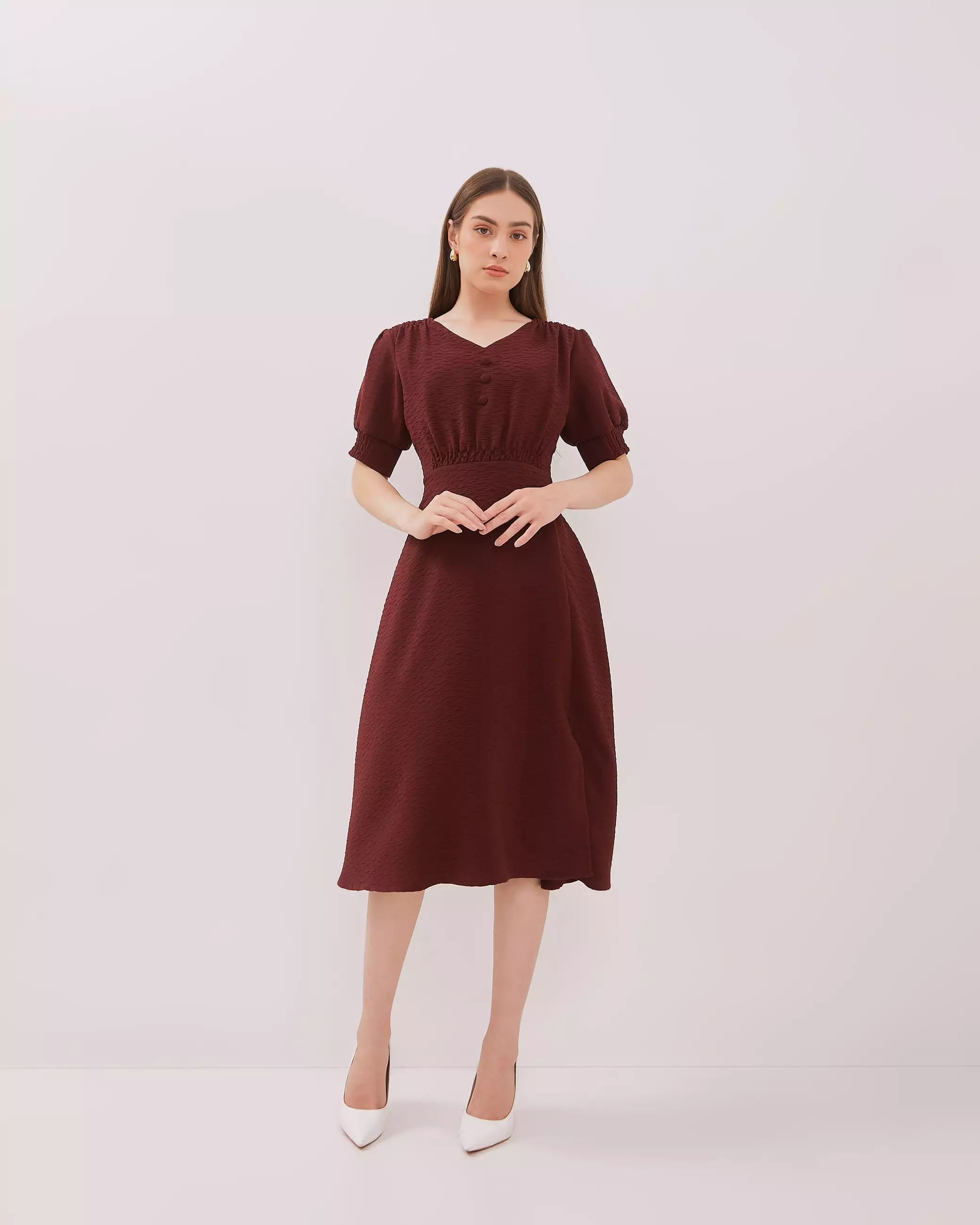 Urban Exchange Estella Midi Dress Maroon Warna Merah